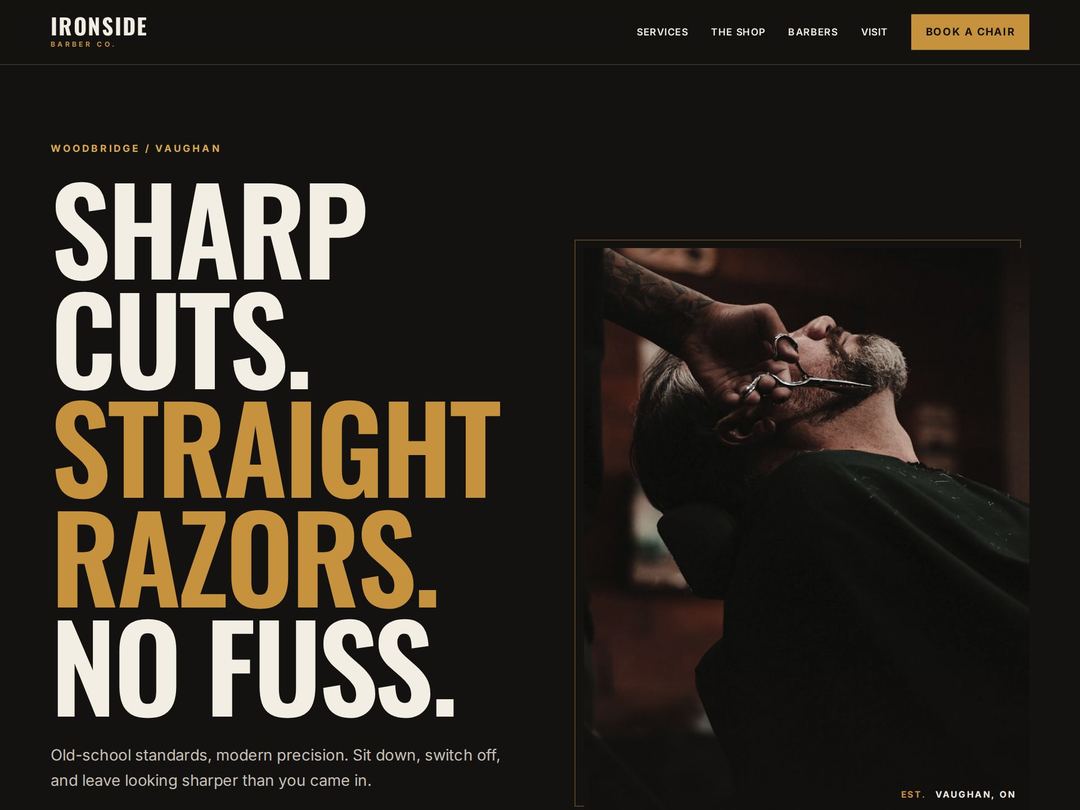 Ironside Barber Co. — booking-first barbershop concept site